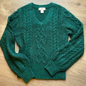 Dark green sparkly sweater v-neck